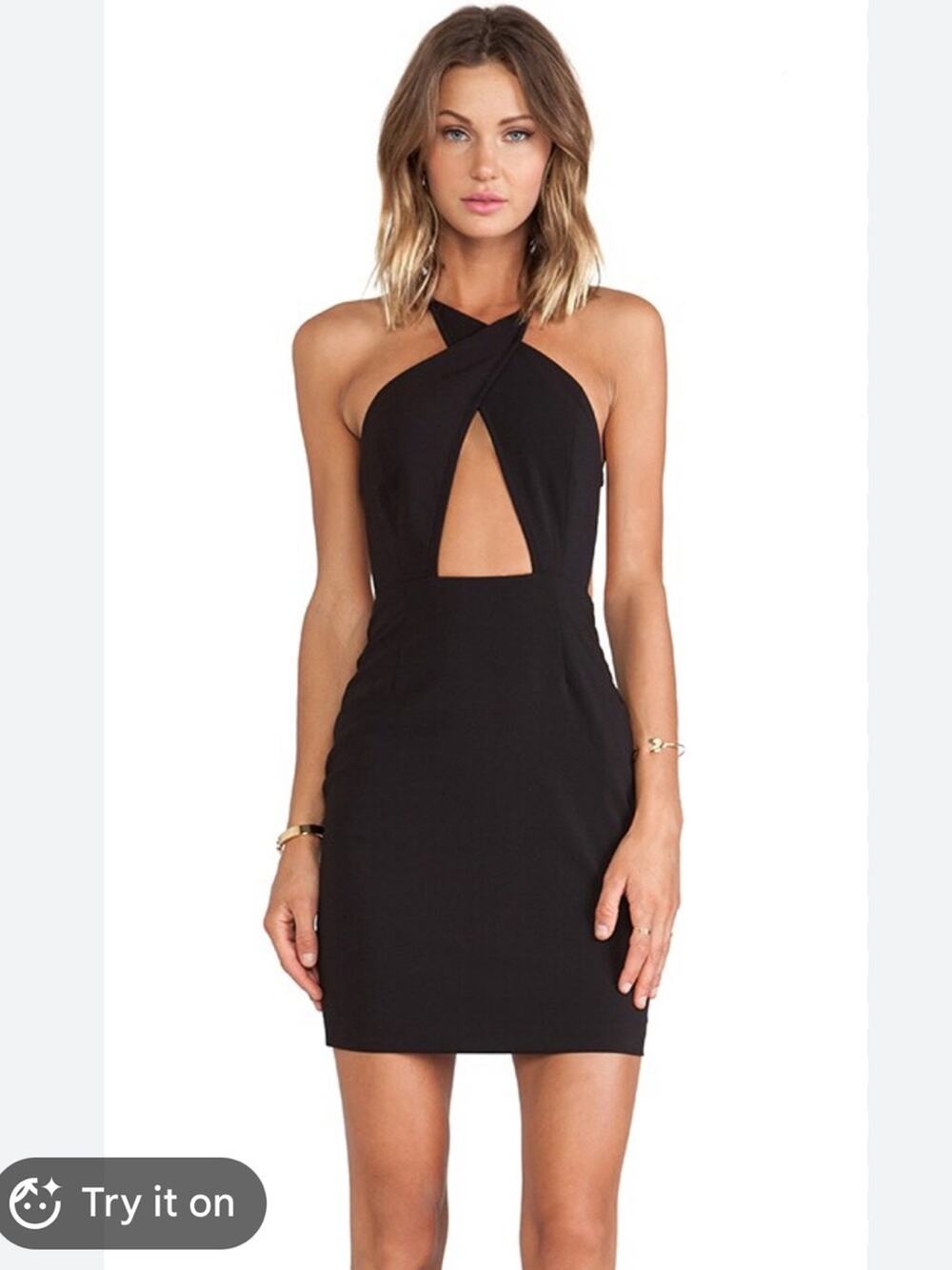 AQ/AQ Kelly Black Halter Midi Dress with Keyhole, EUC, Size 6, MSRP $165